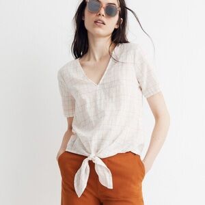 Madewell Novel Tie-Front Top in Rainbow Windowpane